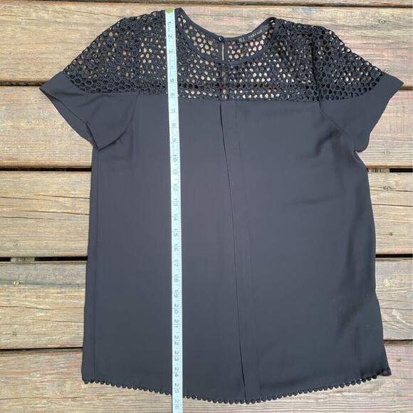 Zara Womens Blouse Black Short Sleeve Scoop Neck Keyhole Back Crochet S - Picture 7 of 8